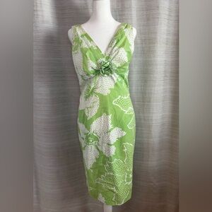 VTG Cotton Dress by Marylou Sz 10 V neck Tank Floral Print Light Green & White